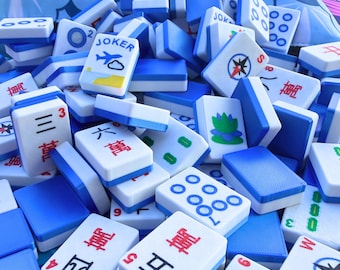 Floating Mahjong Set, Cobalt Blue, Full-Size, Travel Ready, Lightweight, Hard Plastic
