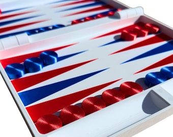 Travel Backgammon USA Set - 3D Printed, Magnetic Closure, American Flag, Lightweight