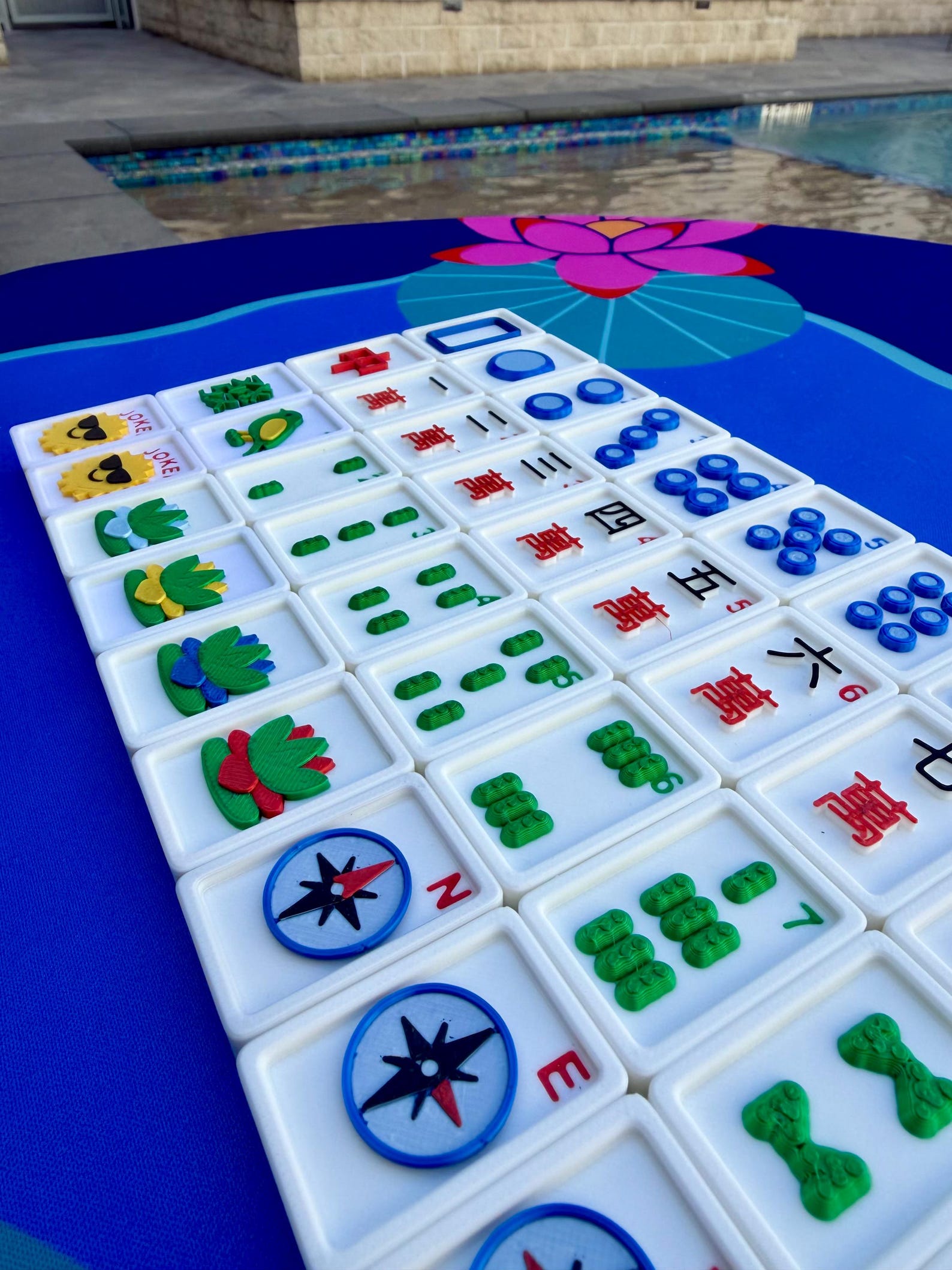 Mahjong Pool Set 3D Mahjong Set - Floating, Lightweight, Tactile, Full-size Tiles for ...
