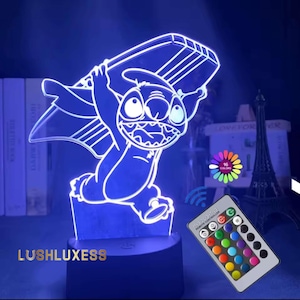 スティッチ LED 3D ナイトライト - リモコン付きカラーチェンジランプ |子供とファンのためのかわいい漫画の装飾