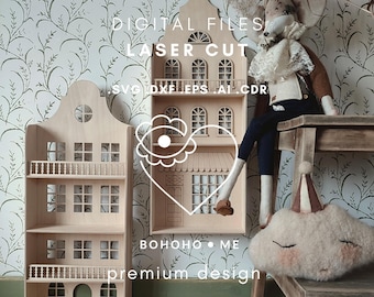 Dollhouse Shelf SVG for Laser Cutting • City Houses for Maileg Mice • Kids Room Wall Decor • Commercial License Included • Bohoho.me