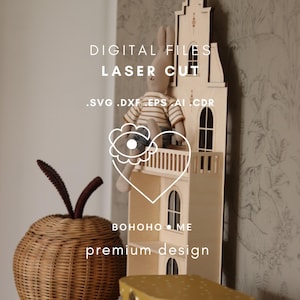 Sperrholz-Stadthaus • Lasergeschnittene Dateien • Dekoratives Regal für Kinderzimmer • Bohoho.me • Digitaler Download mit kommerzieller Lizenz