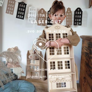 Mietshaus mit Laden • Laserdateien • Dekoratives Regal fürs Kinderzimmer • Für den Eigengebrauch • Studio Bohoho.me