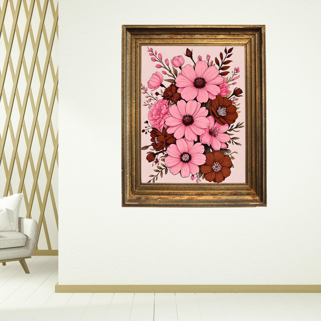 Pink Floral Wall Art Printable, Vintage Flower Bouquet Print ...
