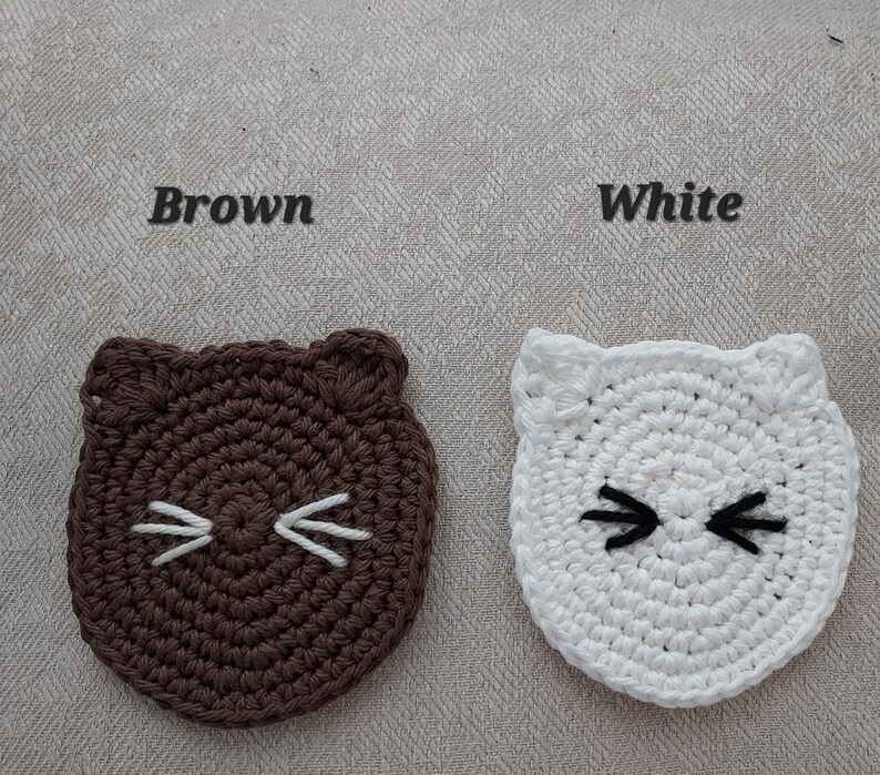 Crocheted Cat Face Coaster Kitty Coaster Etsy Crocheted Cat Face Coaster Kitty Coaster Etsy