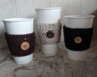 Crocheted Coffee Sleeve Cozy With Button