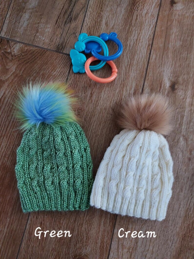 Babyhug Cable Knit Design Woollen Cap with Pom Pom Neon Green - Diameter 20cm