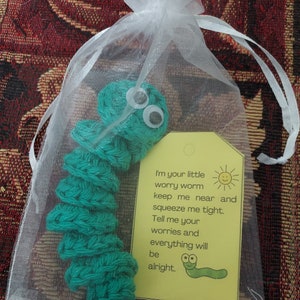 Worry Worm Worm Buddy, Anxiety Pet, Fidget Toy, Amigurumi, Handmade Crochet