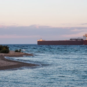 Straits of Mackinac Freighter Photography Print Michigan Photography Coastal Photography Gifts for Him Mackinac Island Freighter Art Print