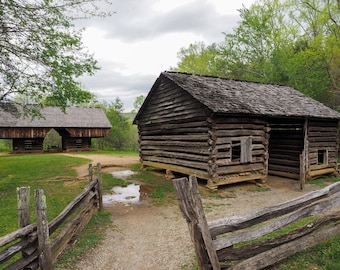 Cades Cove Print, Tennessee Photography, Wall Art, Log Cabin Photograph, Rustic Decor, Farmhouse Decor, Gift for Him, Birthday Gift for Her