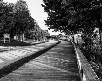 Mackinac Island Boardwalk Photography: Black and White Art Print