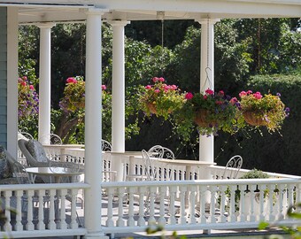 Geranium Flower Print: Mackinac Island Porch Photography