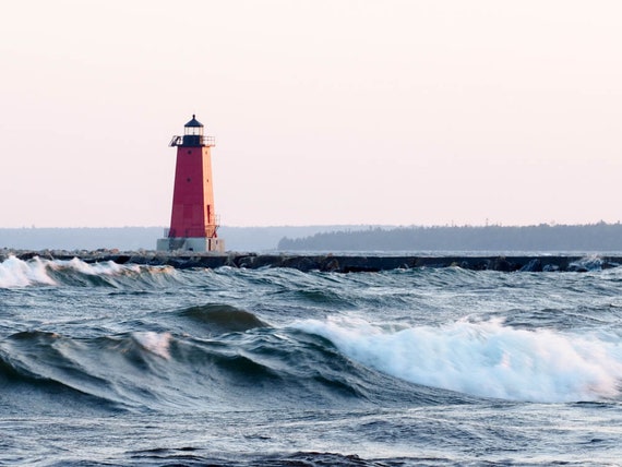 Northern Michigan Photography Lighthouse And Waves 2 Etsy