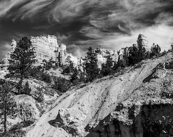 Bryce Canyon National Park Photography: Dramatic Black and White Sky Print