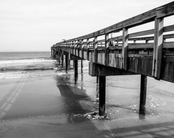 St Augustine Pier Photo: Black and White Florida Seascape Print