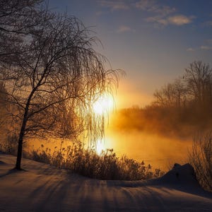 Winter Sunrise Photography Print: Muskegon River, Michigan Art
