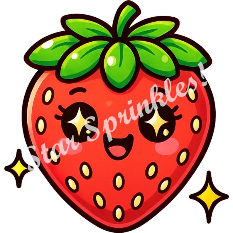 Kawaii Strawberry Sticker Pack: Chibi Fruit Planner Stickers (digital ...