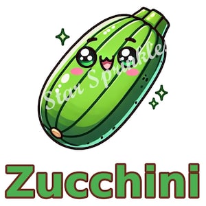 Kawaii Zucchini Garden Marker – Cute Chibi Plant Label Printable for Veggie Gardens, Herb Pots, Container Gardens, Summer Garden Gift Idea