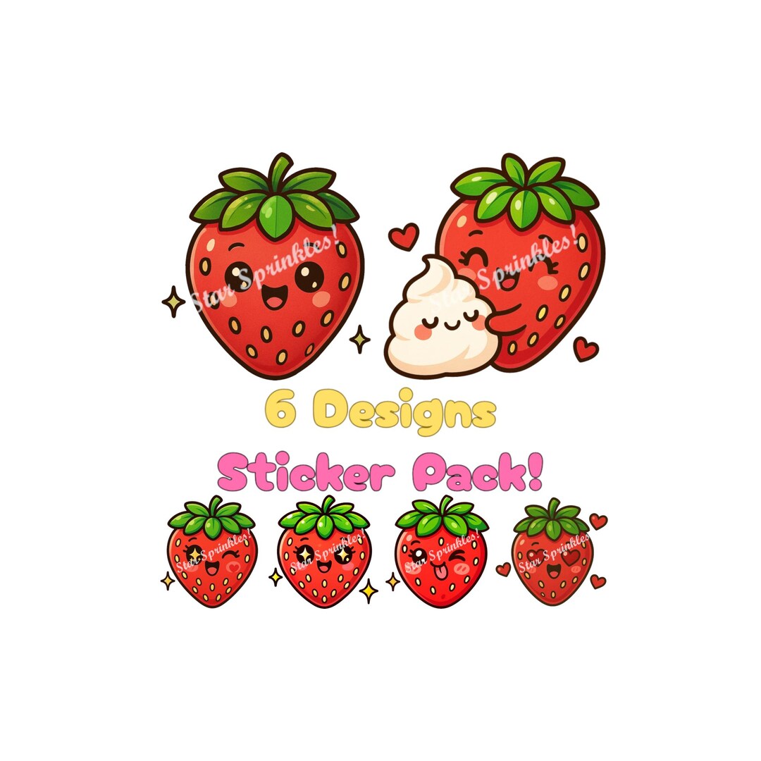 Kawaii Strawberry Sticker Pack: Chibi Fruit Planner Stickers (digital ...