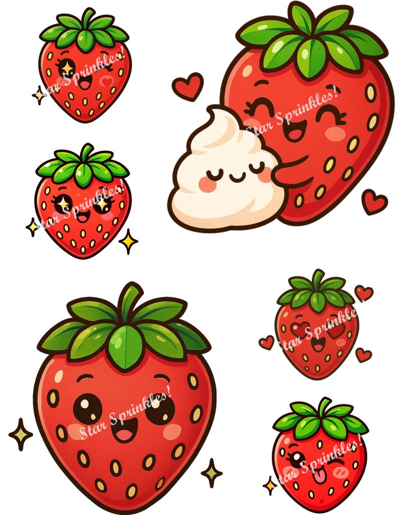 Kawaii Strawberry Sticker Pack: Chibi Fruit Planner Stickers (digital ...