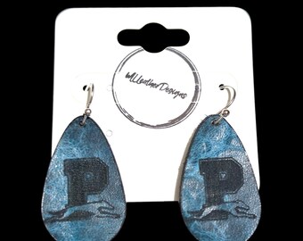 Laser engraved small Peaster Greyhounds leather teardrop earrings