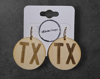 Laser engraved wooden Texas earrings