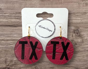 Laser engraved leather Texas earrings