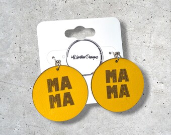 Laser engraved leather "Mama" earrings