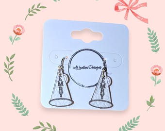 Laser engraved small cheerleader megaphone earrings