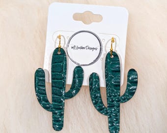 Laser engraved leather cactus earrings