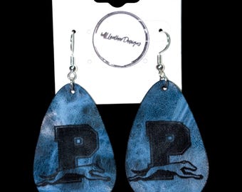 Laser engraved leather Peaster Greyhounds teardrop earrings