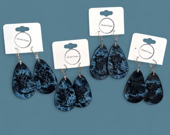 Laser engraved leather teardrop earrings - Floral Cowgirl