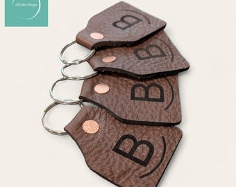 Laser engraved custom leather ear tag keychain