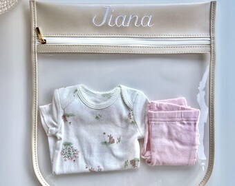 Personalized Baby Shower Gift, Custom Name Clear Pouch, Newborn Arrival Gift, Baby Outfit Bags, Diaper Bag Outfit Organizer, New Mom Gift