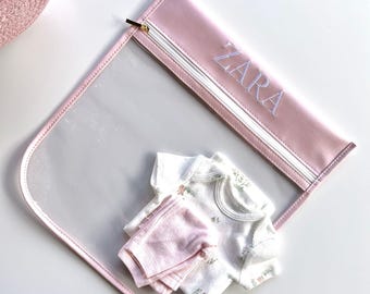 Maternity Bags, Mom and Baby Essentials, Embroidered Clear Pouch, Baby and Mama Clear Pouch, Baby Shower Gift, Custom Waterproof Pouch Baby