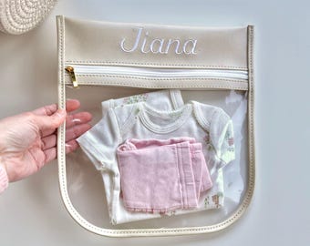 Maternity Bags, Mom and Baby Essentials, Embroidered Clear Pouch, Baby and Mama Clear Pouch, Baby Shower Gift, Custom Waterproof Pouch Baby