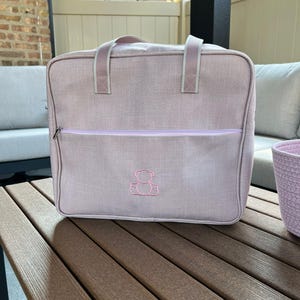 Personalized Baby Duffle Bag: Embroidered Name, Synthetic Linen Diaper Tote