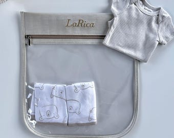 Personalized Clear Maternity Bag Set | Baby Clothes Organizer for Hospital Stay | New Mom Essentials | Baby Shower Gift | Custom Baby Name