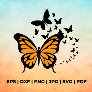Butterfly Swarm Silhouette svg, Butterflies Cut File png, Butterfly Clipart eps, Digital downloads pdf, Sublimation design dxf