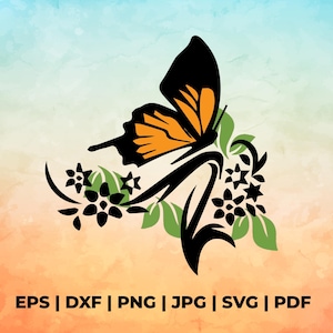 Butterfly on Flower SVG,  Butterfly Clipart png, Flower design jpg, Butterfly Clipart eps, Digital downloads pdf, Sublimation design dxf