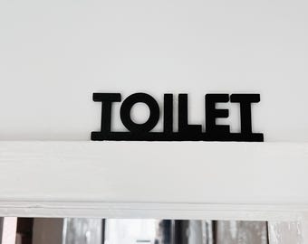 3D Printed Toilet Sign – Modern Black PLA Bathroom Door Topper