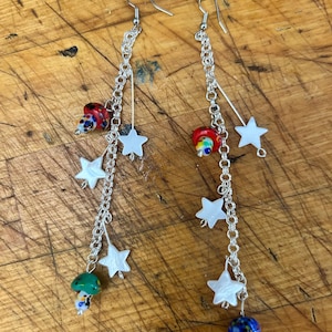 boho hippie chic psychedelic dangle mushroom and star earrings