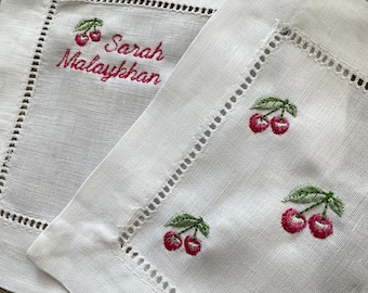 Personalized Embroidered Linen Cocktail Napkins: Custom Name & Icon