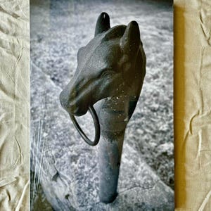The Hitching Post in Wimberley, Texas. Iron Post on Rock Wall. Photograph on 24”x36” Canvas Print.