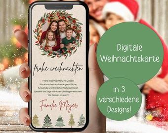 Tarjeta navideña digital con foto para WhatsApp, tarjeta navideña familiar para descargar, saludo navideño de Feliz Navidad, plantilla Canva