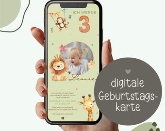 Digital invitation for children's birthdays 1, 2, 3, 4, personalizable e-card WhatsApp, invitation photo girl, boy, birthday invitation template