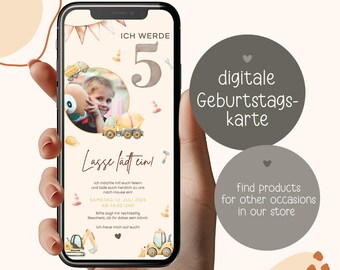 Digital invitation for children's birthdays 1, 2, 3, 4, personalizable e-card WhatsApp, invitation photo girl, boy, birthday invitation template