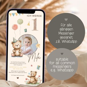 Digital Birthday Invitation for Kids – Teddy Bear, Customizable E-Card for WhatsApp, Photo Invitation for Girls and Boys, Birthday Invitation Template - Digitale Einladung Kindergeburtstag Teddybär, personalisierbare E-Card WhatsApp, Einladung Foto Mädchen, Junge, Geburtstagseinladung Vorlage