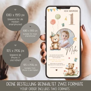 Digital Birthday Invitation for Kids – Teddy Bear, Customizable E-Card for WhatsApp, Photo Invitation for Girls and Boys, Birthday Invitation Template - Digitale Einladung Kindergeburtstag Teddybär, personalisierbare E-Card WhatsApp, Einladung Foto Mädchen, Junge, Geburtstagseinladung Vorlage