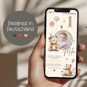 Digital Birthday Invitation for Kids – Teddy Bear, Customizable E-Card for WhatsApp, Photo Invitation for Girls and Boys, Birthday Invitation Template - Digitale Einladung Kindergeburtstag Teddybär, personalisierbare E-Card WhatsApp, Einladung Foto Mädchen, Junge, Geburtstagseinladung Vorlage